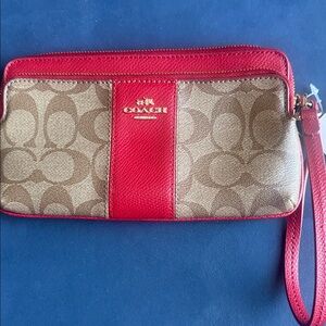 Coach Red and Brown Signature Wristlet